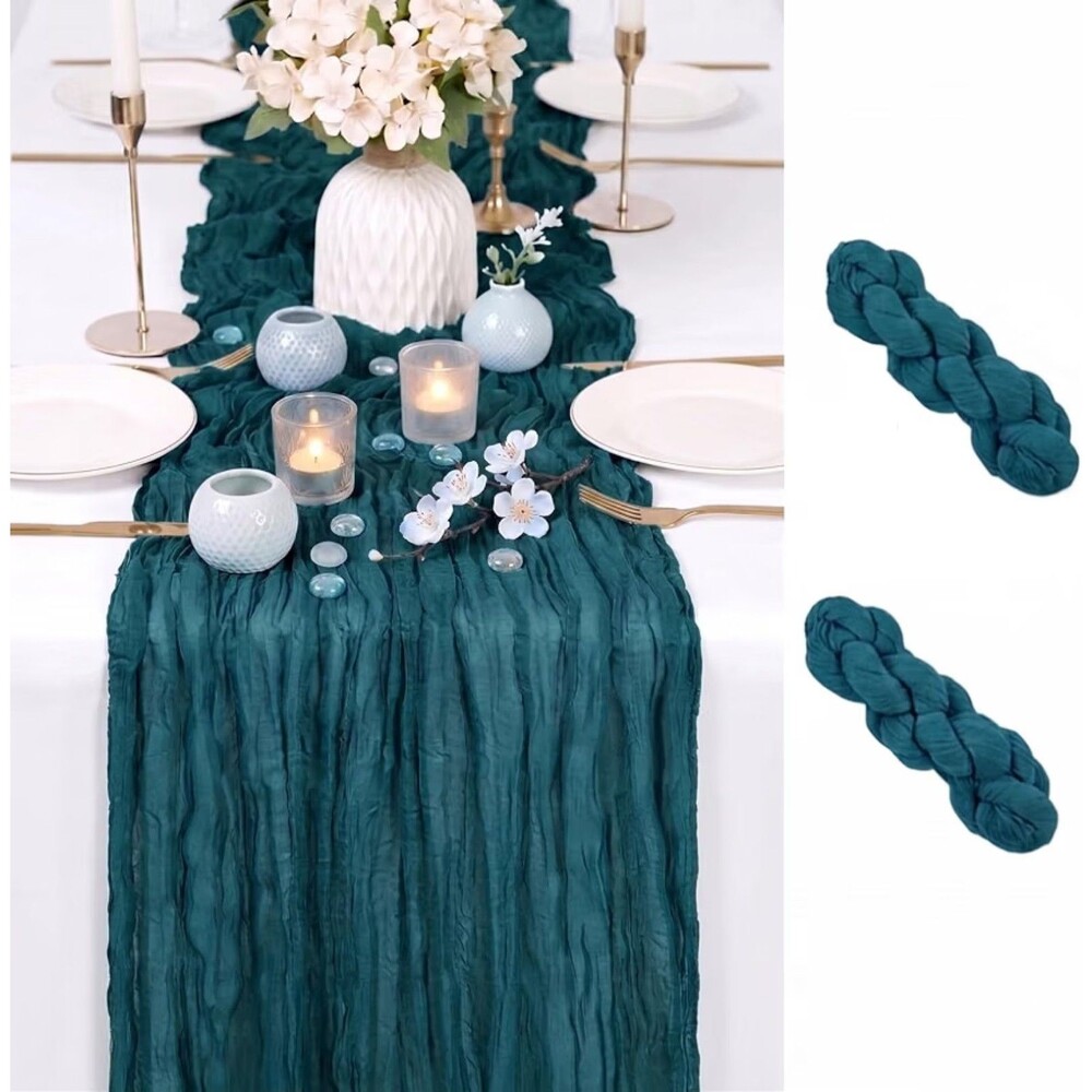 Set of 2 Teal Gauze Table Runners NEW